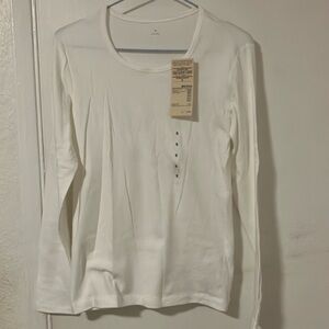 Muji White Long Sleeve Crew Neck T-Shirt